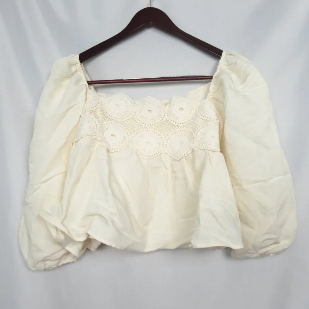 By Anthropologie Lace Babydoll Top Cream - Large Petite LP